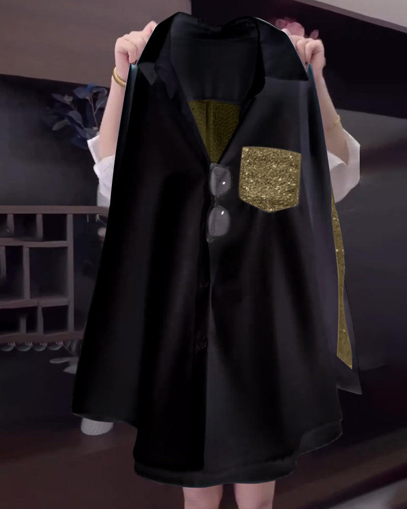 Revers-Paillet-Langærmet Bluse