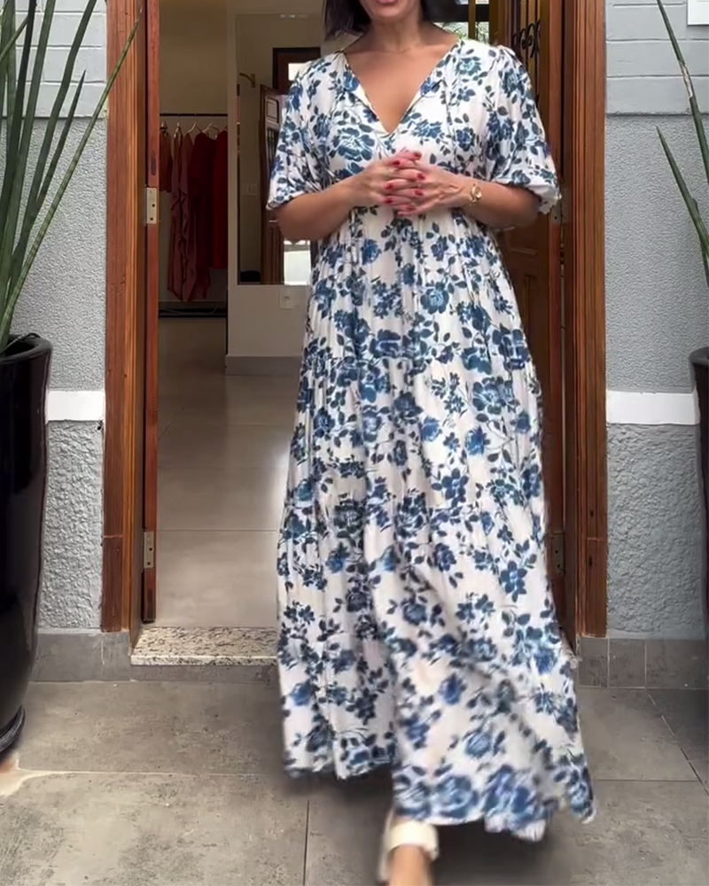 Kjole Kortærmet Blomsterprint