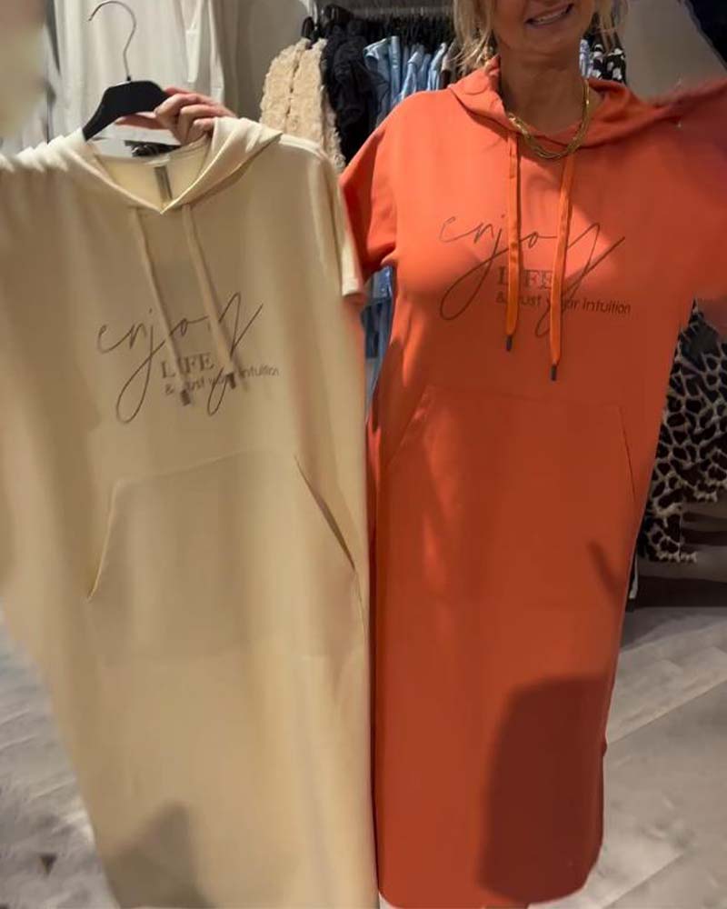 Kjole Med Hætte Afslappet Snørebånd