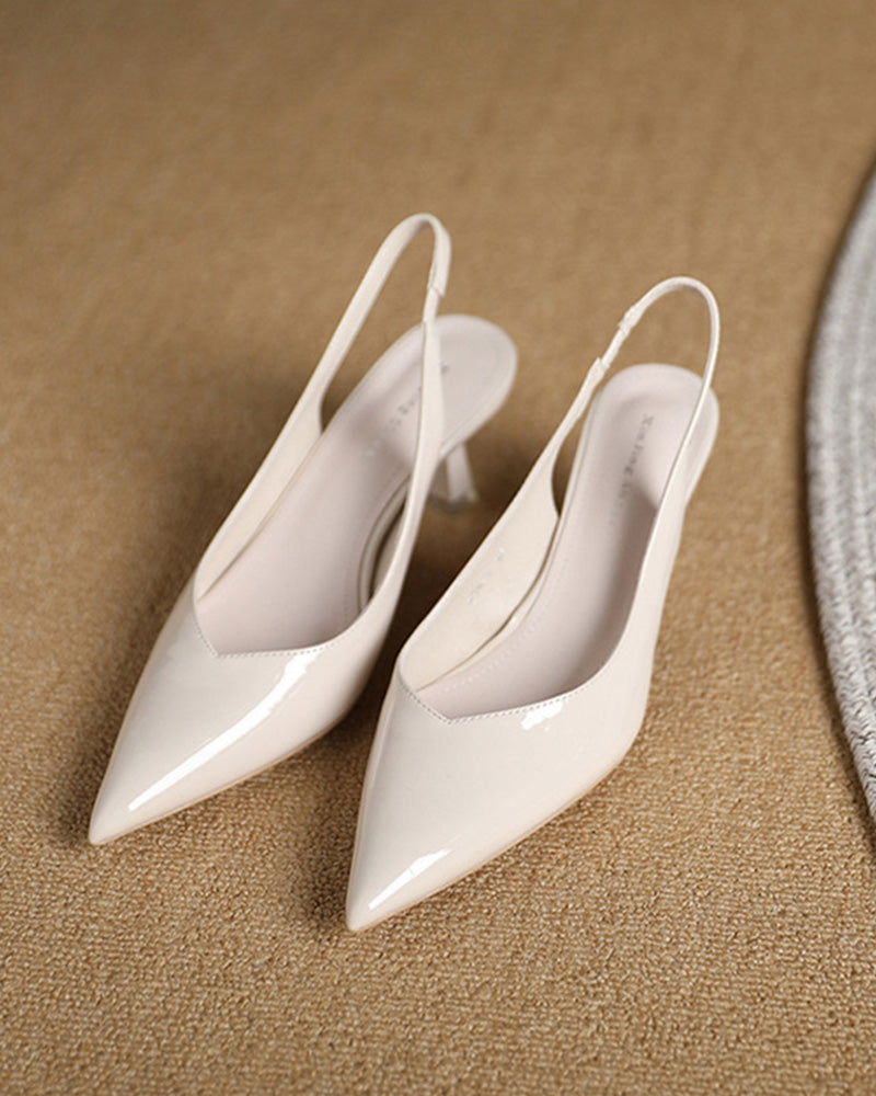 Ensfarvede høje hæle med spids tå og hælstrop