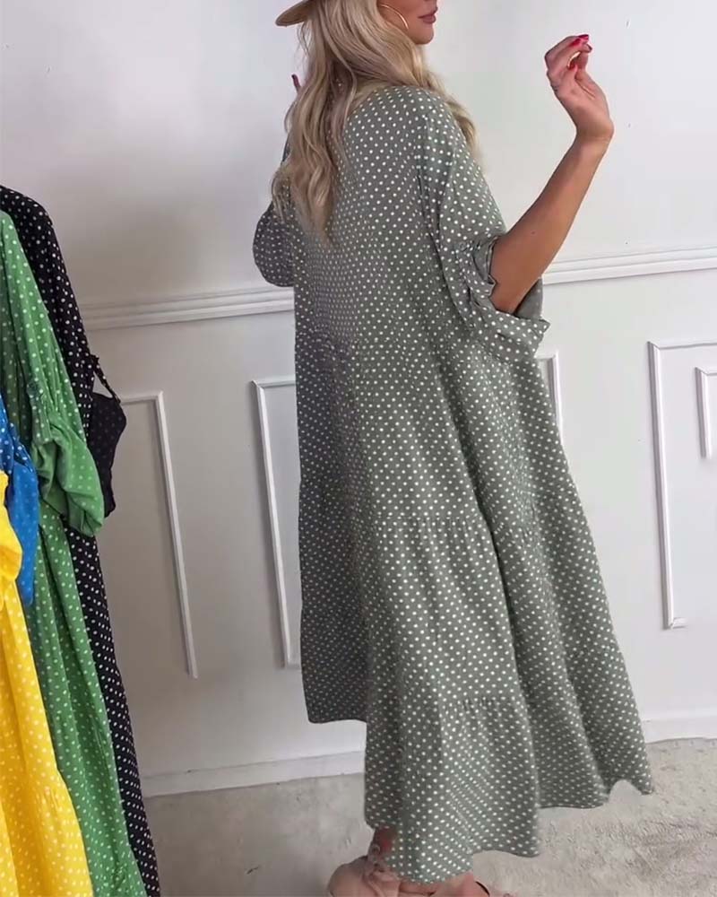 Kjole Halværmet Prikket Løs Pasform