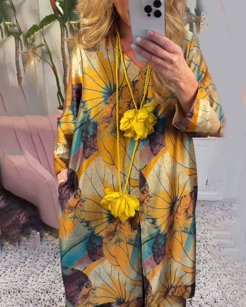 Afslappet to-delt sæt i Boho stil | Bluse og bukser med solsikker