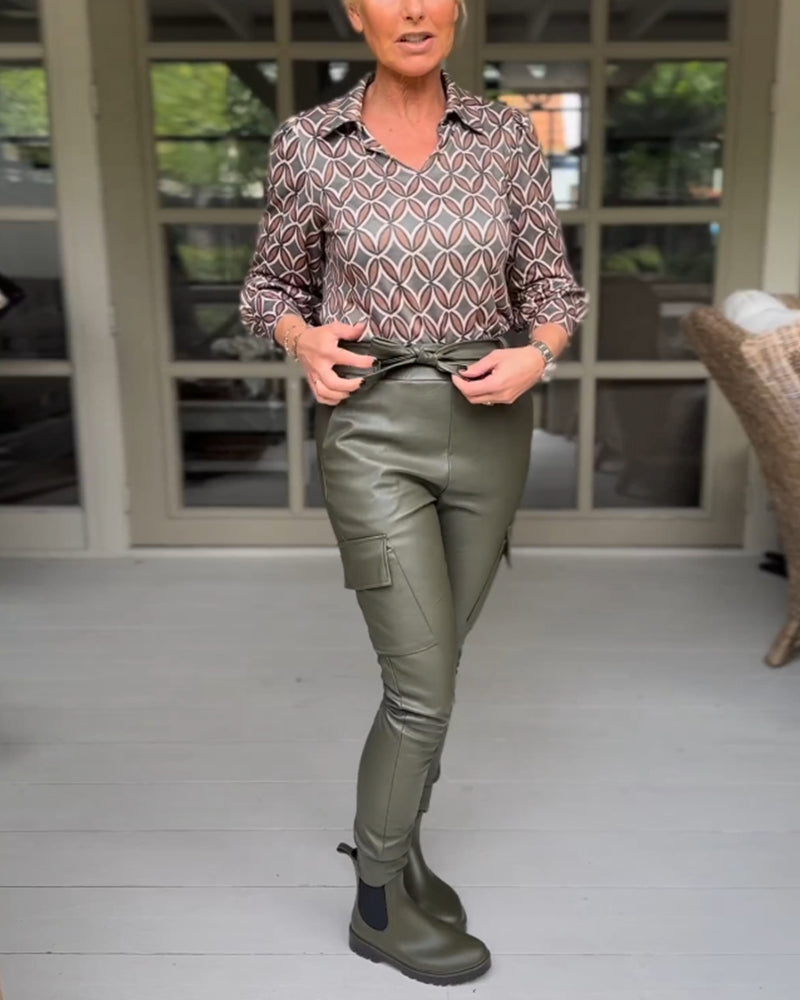 Vintage V-hals afslappet bluse