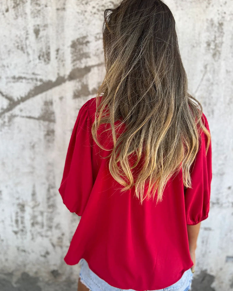 Bluse Casual Mode Kort Ærme Ensfarvet