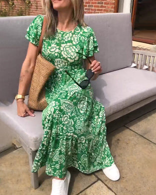 Kortærmet sommerkjole med blomsterprint