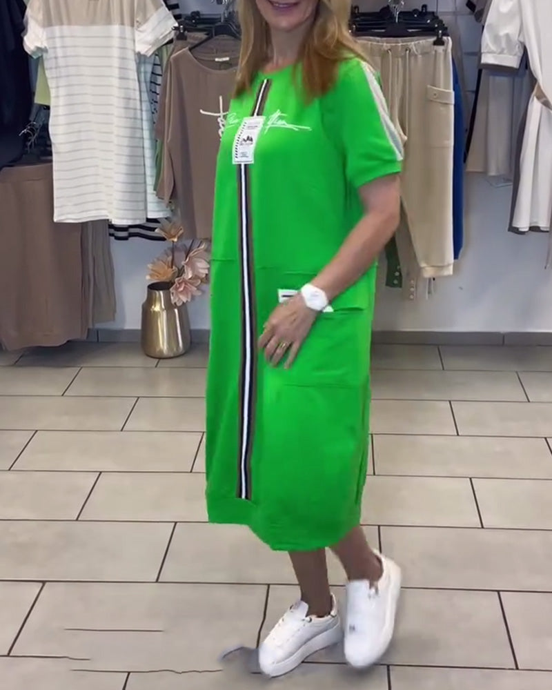 Kjole Korte Ærmer Printet Lige