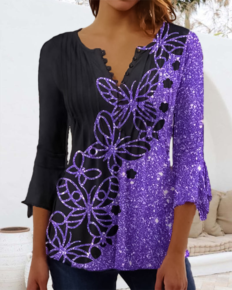 Sommerfuglebluse med V-udskæring