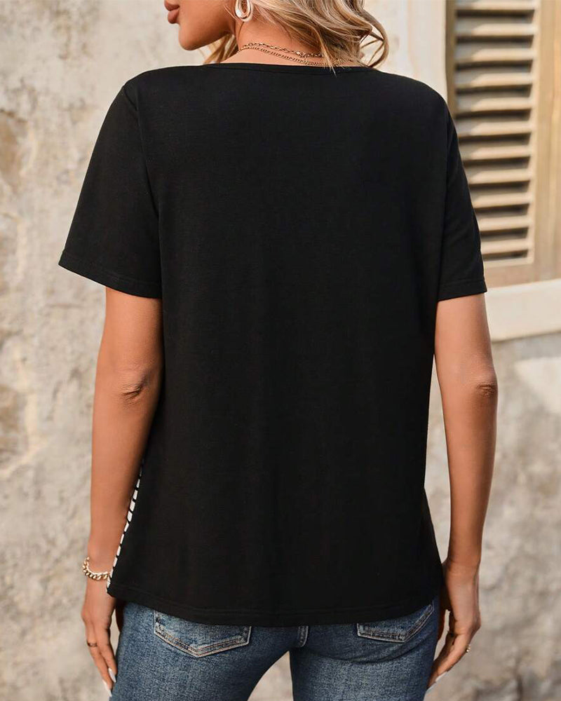 T-Shirt Casual Stribet Kontrastfarve