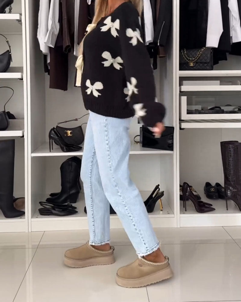 Cardigan med sløjfebinding og sløjfemotiv