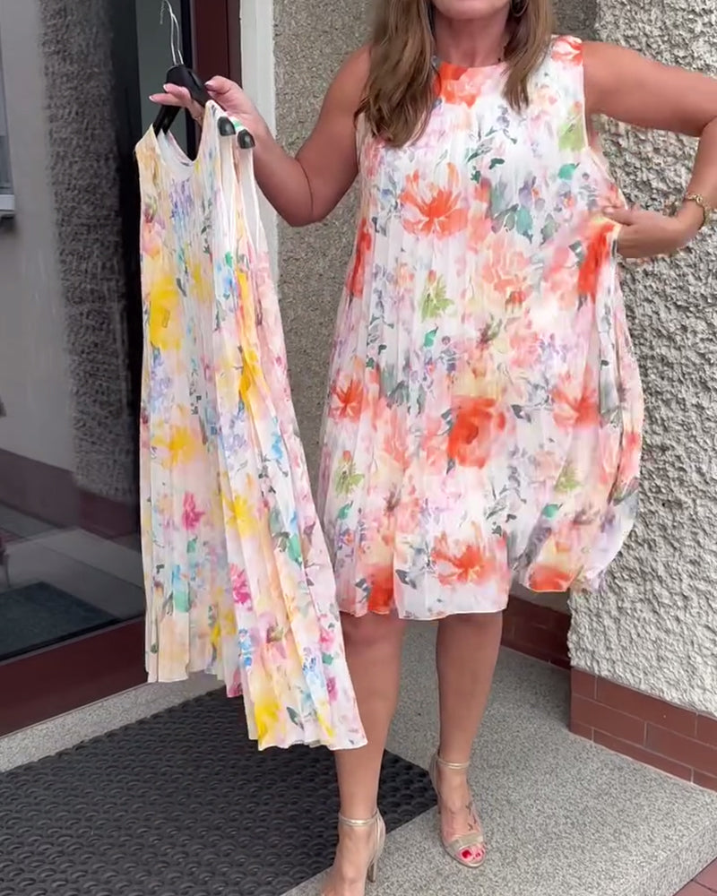 Kjole Ærmeløs Plisseret Blomstret