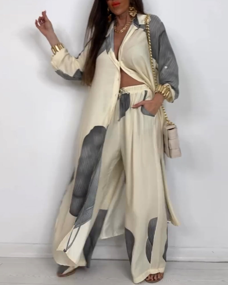 Jakkesæt Krave Knap Farveblok Stribede Lige Bukser