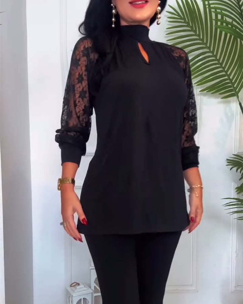 Top mode ensfarvede hæklede blondeærmer patchwork