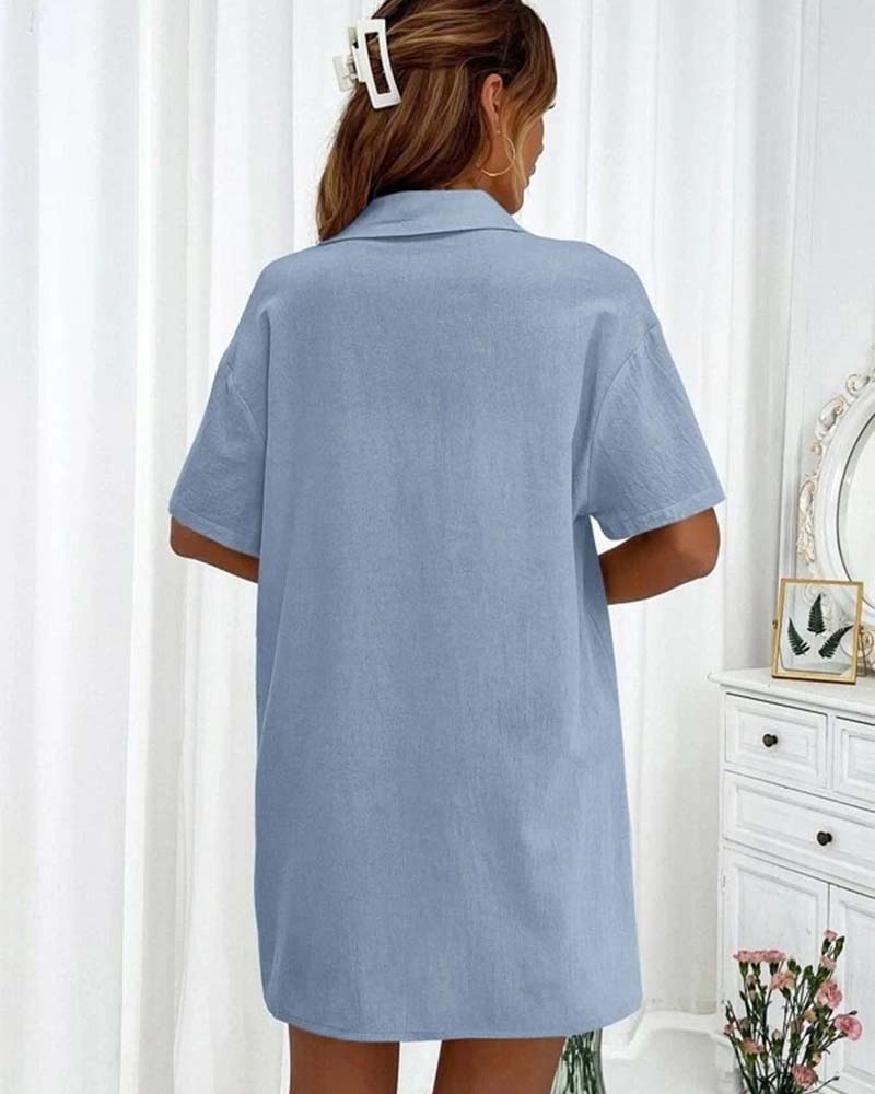 Casual ensfarvet to-delt sæt | skjorte og shorts