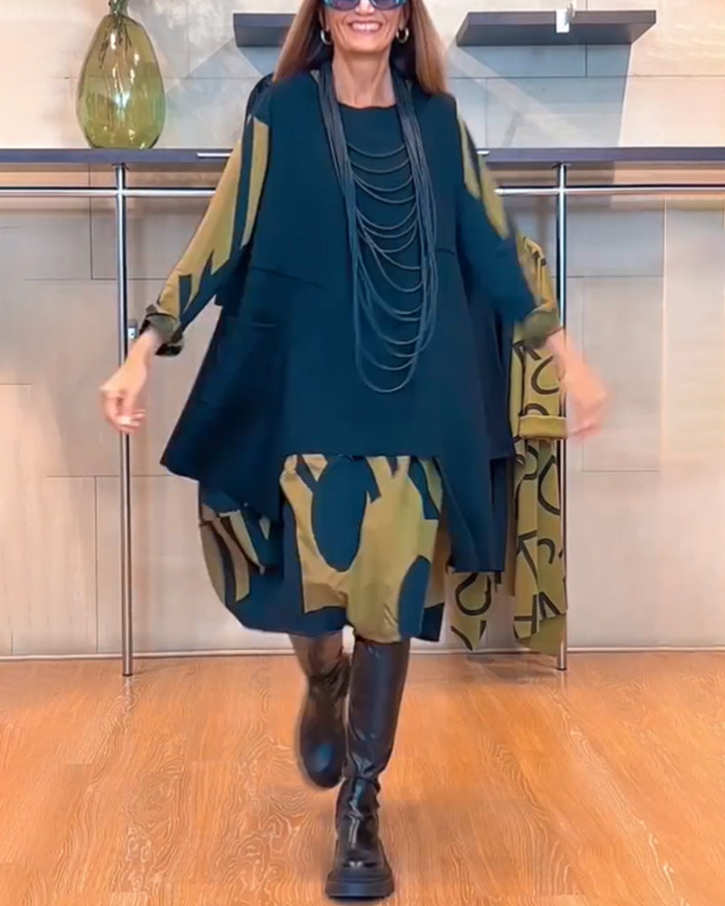 Kjole med print og rund hals