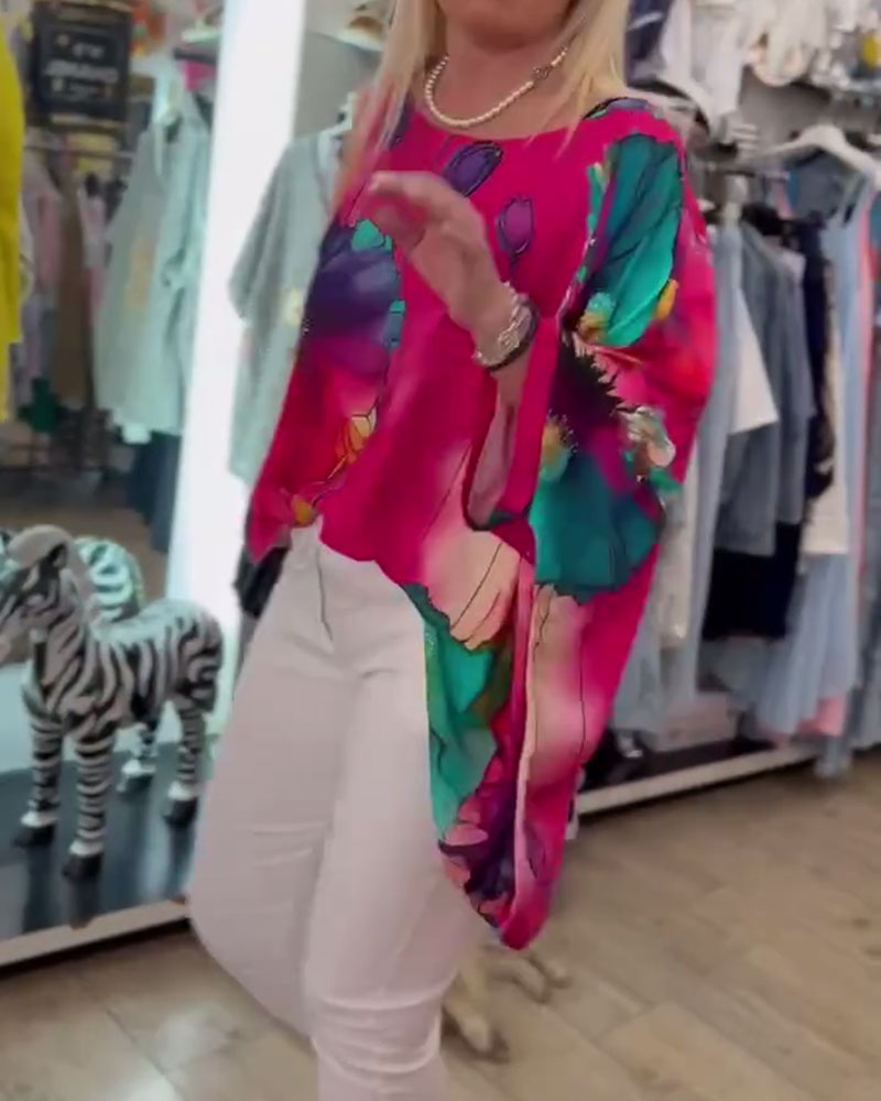 Bluse Flagermusærme Halværme Print
