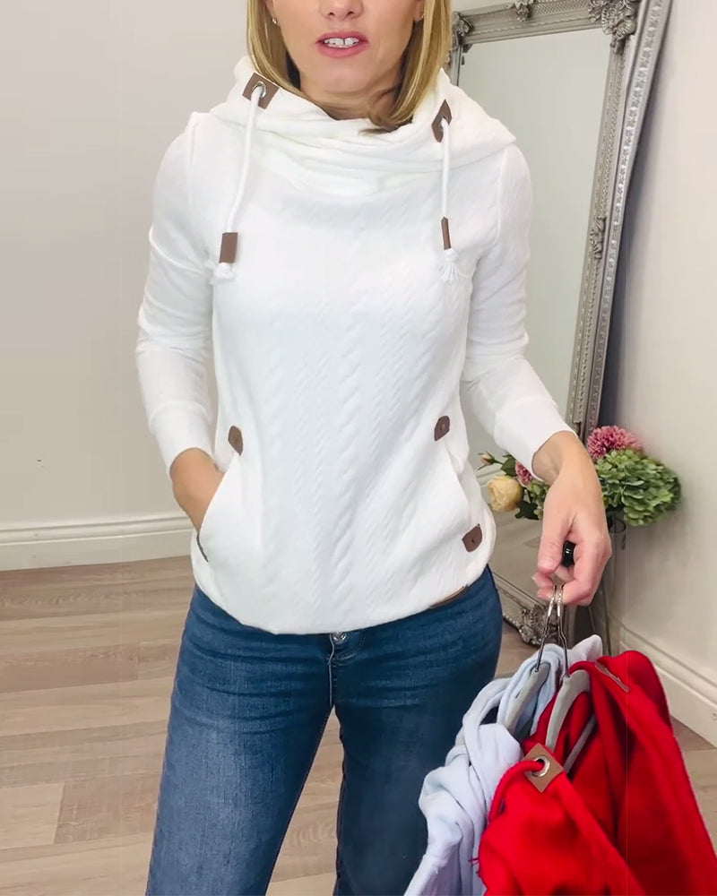 Hoodie Med Drawstring I Ensfarvet Casual Stil