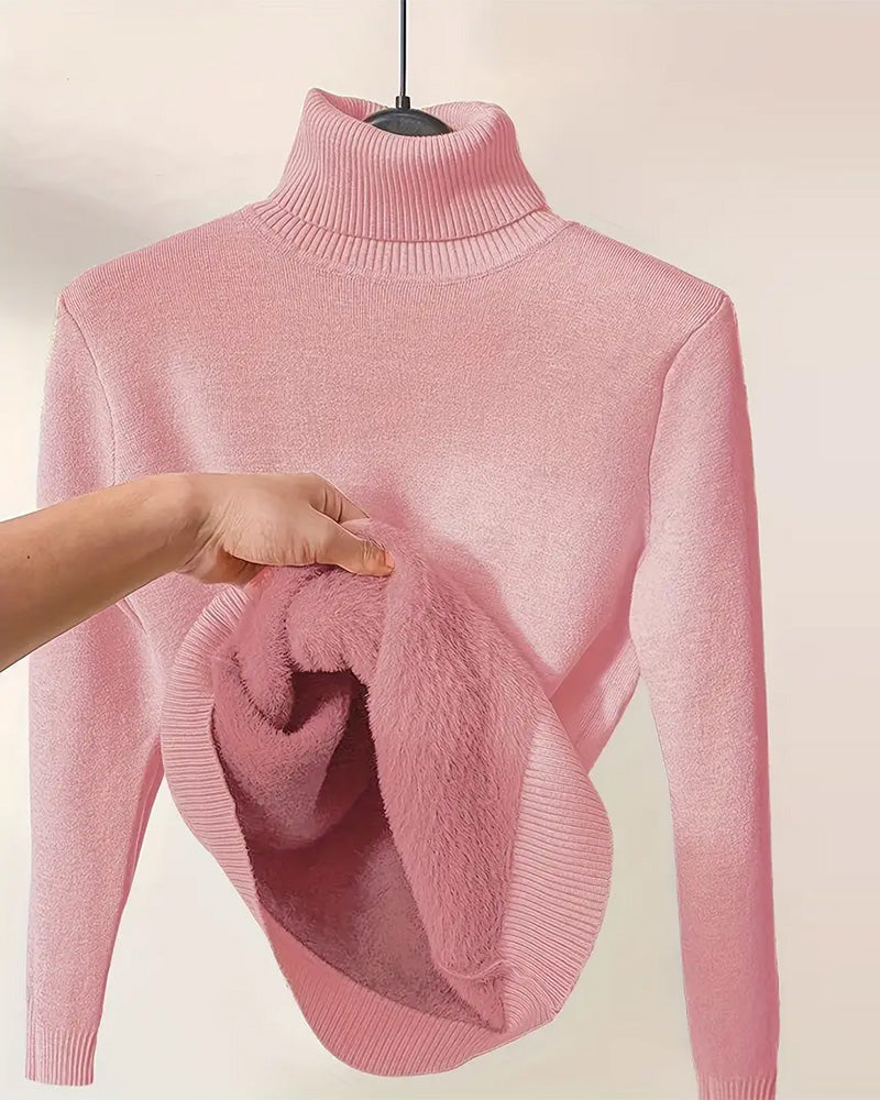 Lyserød langærmet fortykket rullekravesweater