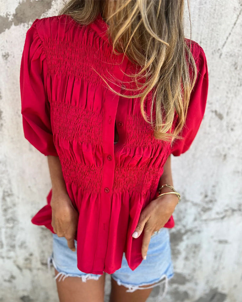 Bluse Casual Mode Kort Ærme Ensfarvet