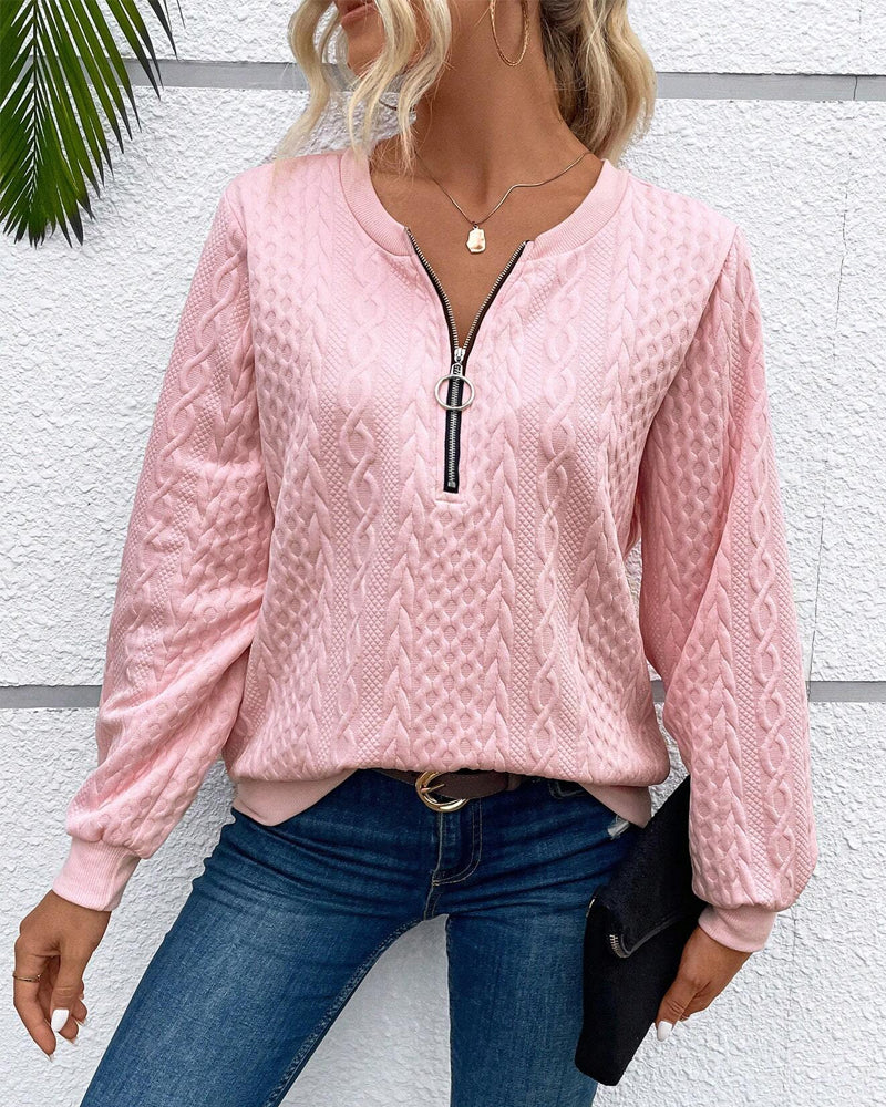 Langærmet lyserød sweatshirt med lynlås