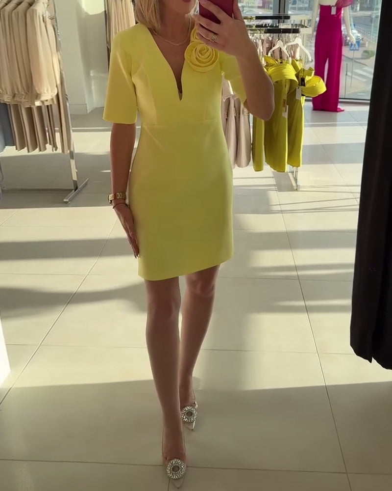 Kjole Elegant Håndlavet Blomst Ensfarvet