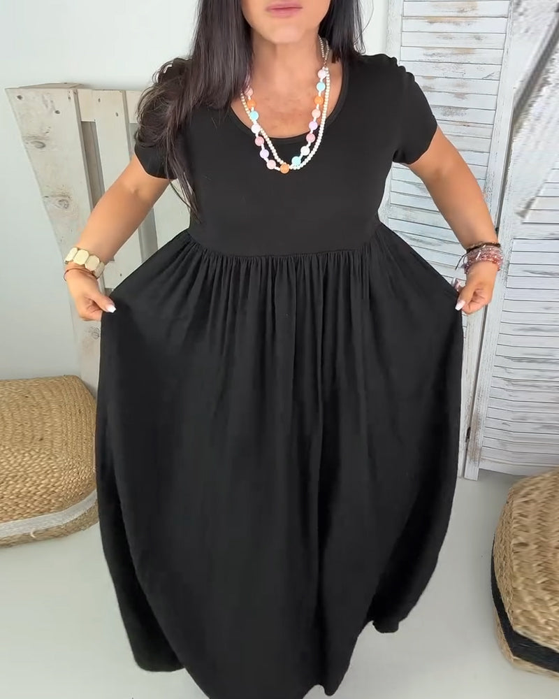 Kjole Elegant Ensfarvet A-Linje