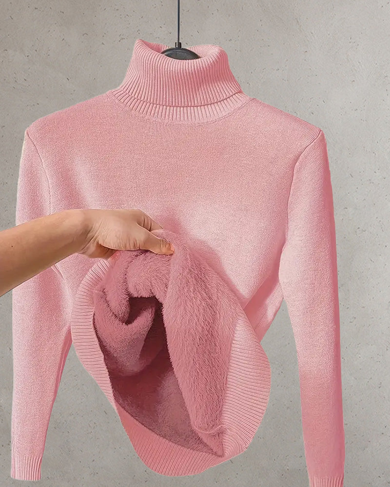Lyserød langærmet fortykket rullekravesweater