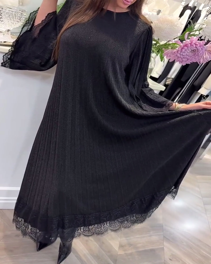 Kjole Rund Hals Løs Blonde Patchwork