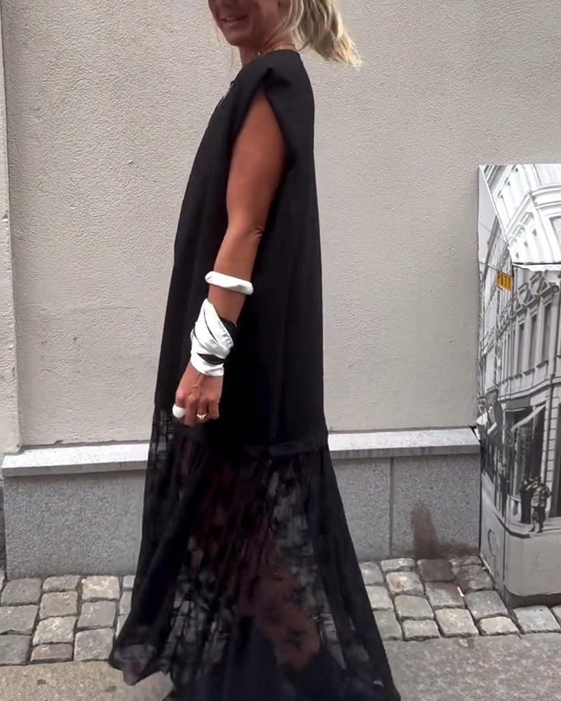 Ærmeløs Mesh Patchwork Kjole