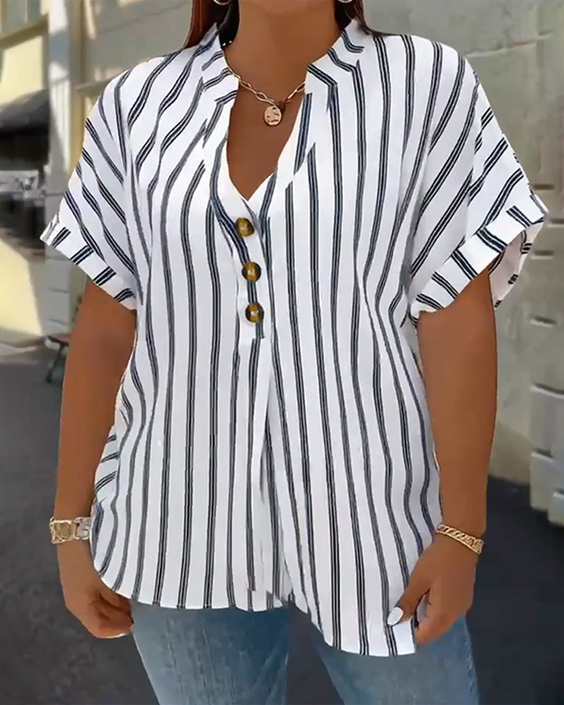 Bluse Knapning V-hals Stribet