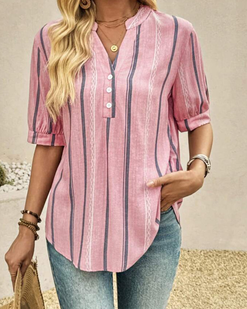 Bluse V-Hals Afslappet Stribet
