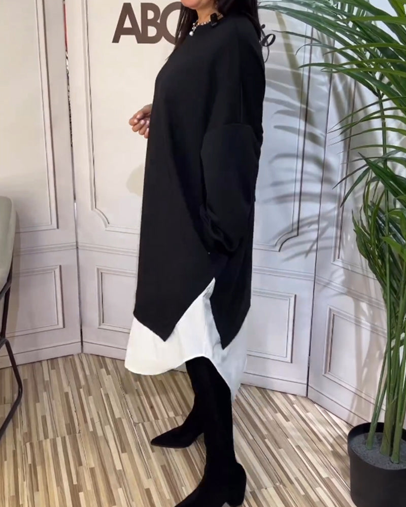 Rund hals patchwork kjole