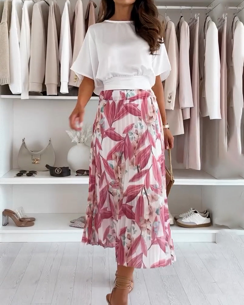 Bluse Ensfarvet Taljebånd Kort Ærme