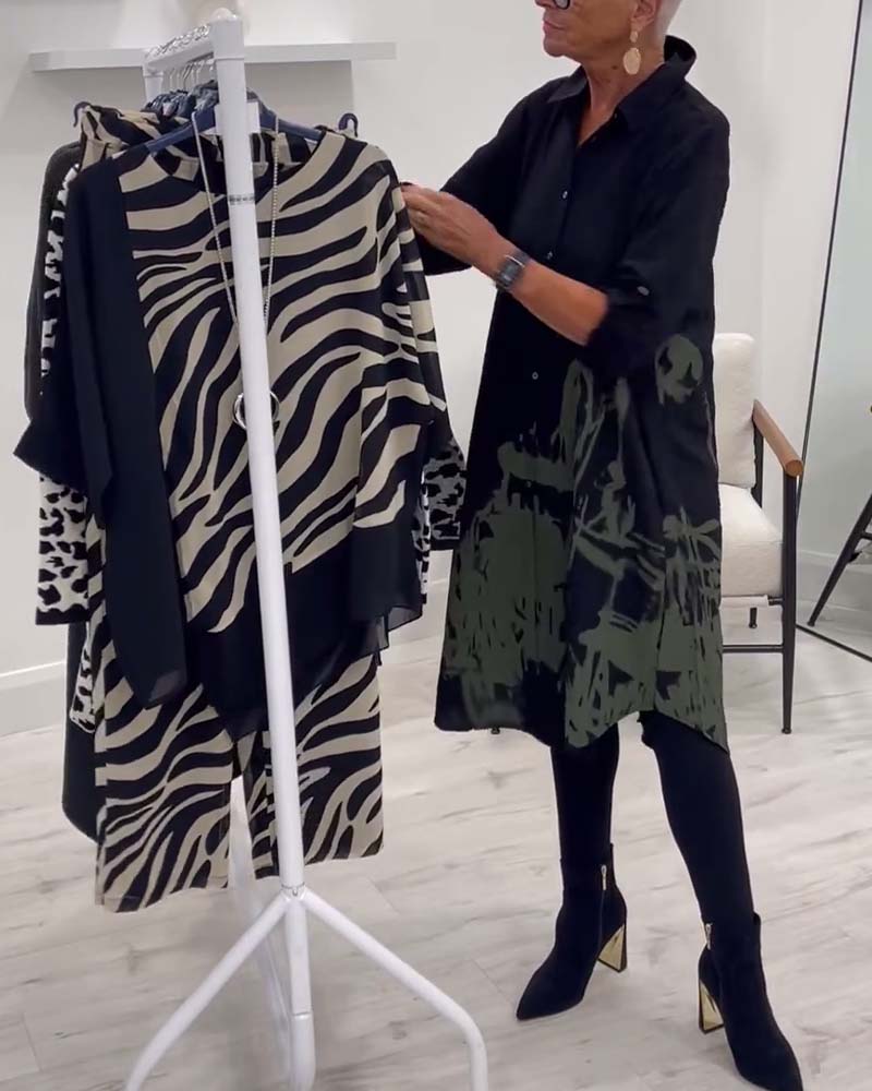 Skjortekjole med knapper og print