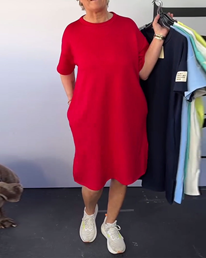 Kjole Rund Hals Casual Korte Ærmer Enkel