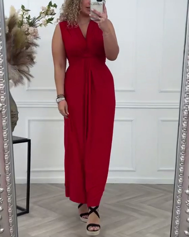 Rød elegant kjole uden ærmer i twist-design