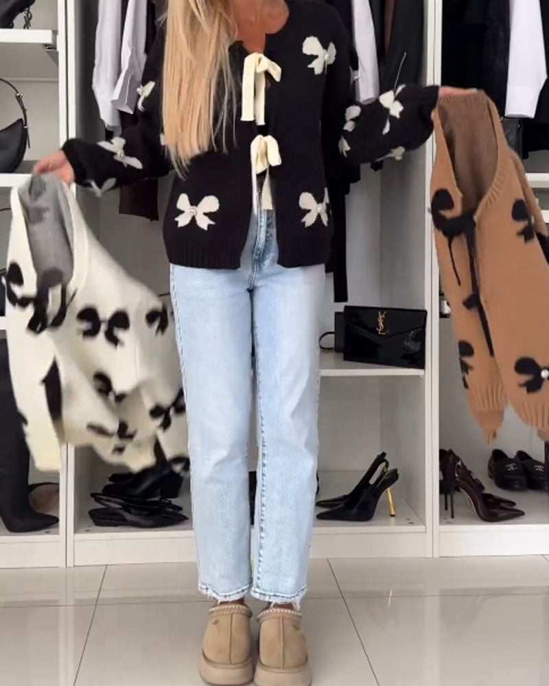 Cardigan med sløjfebinding og sløjfemotiv