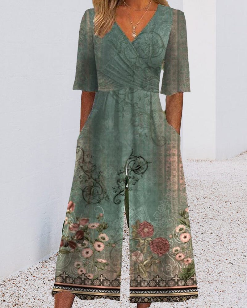Vintage jumpsuit med blomstermotiv