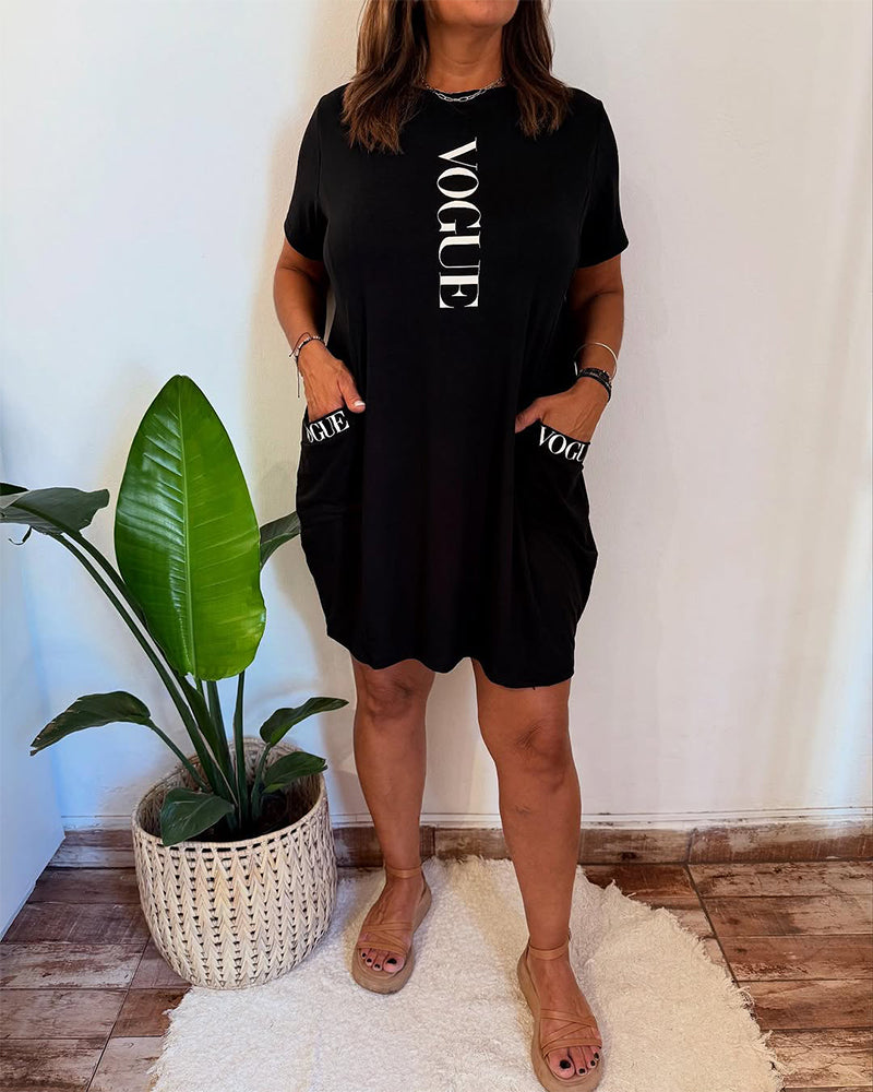 Kjole Casual Korte Ærmer Løs Bogstavtryk