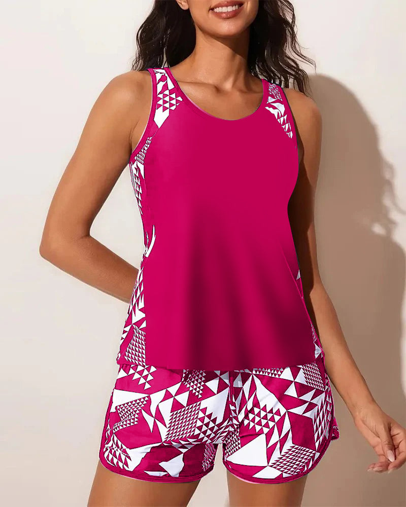 Badedragt Tanktop Geometrisk Tryk Todelt