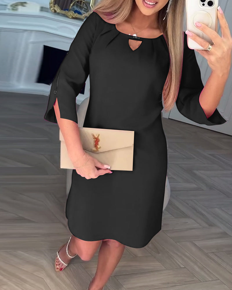 Kjole Elegant Ensfarvet Hul Lige