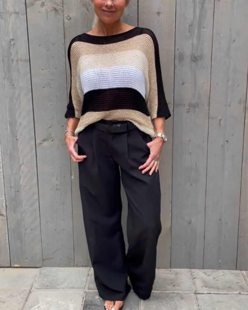 Farvebloktrøje med rund hals