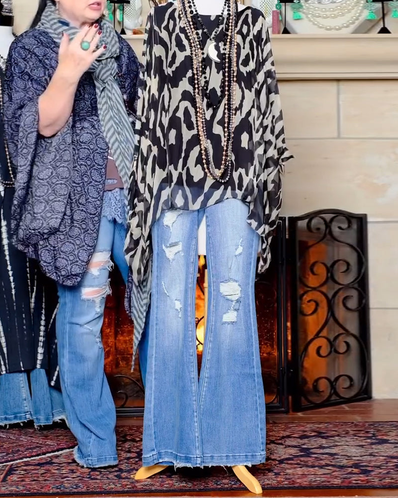 Bluse Flagermusærme Tryk Langærmet