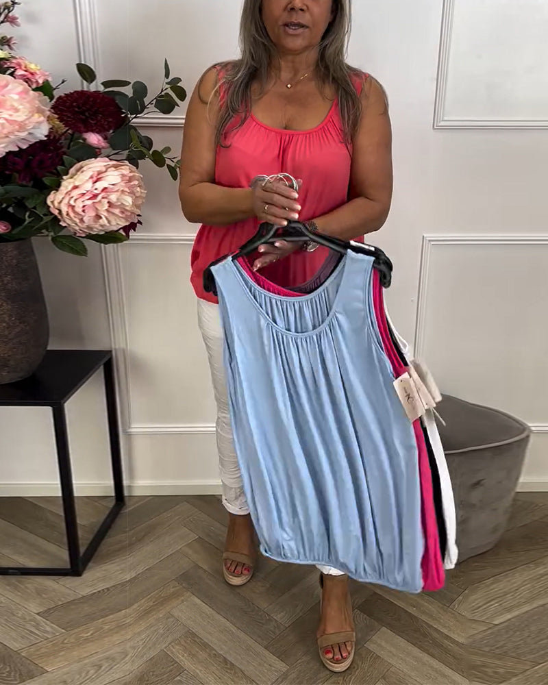 Top Uden Ærmer Ensfarvet Plisseret