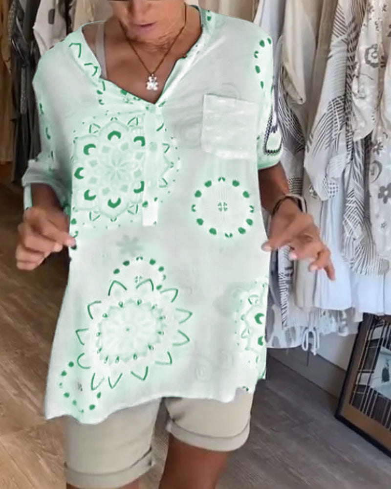 Bluse Alsidig V-Hals Printet Halve Ærmer