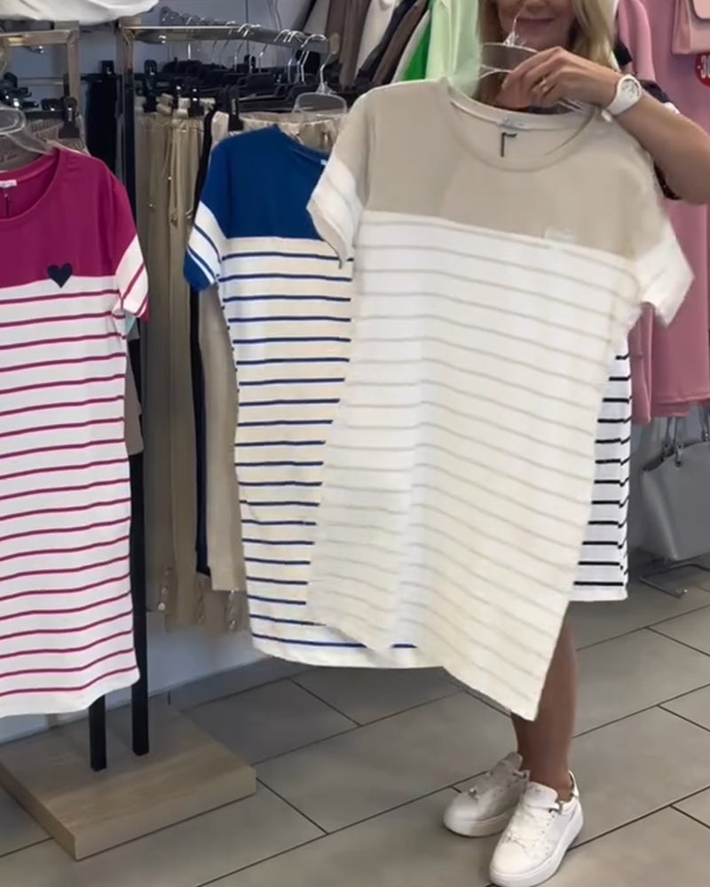 Kjole Rundhals Casual Stribet