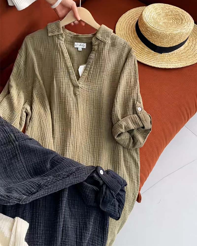 Kjole Langærmet Ensfarvet Enkel Krave