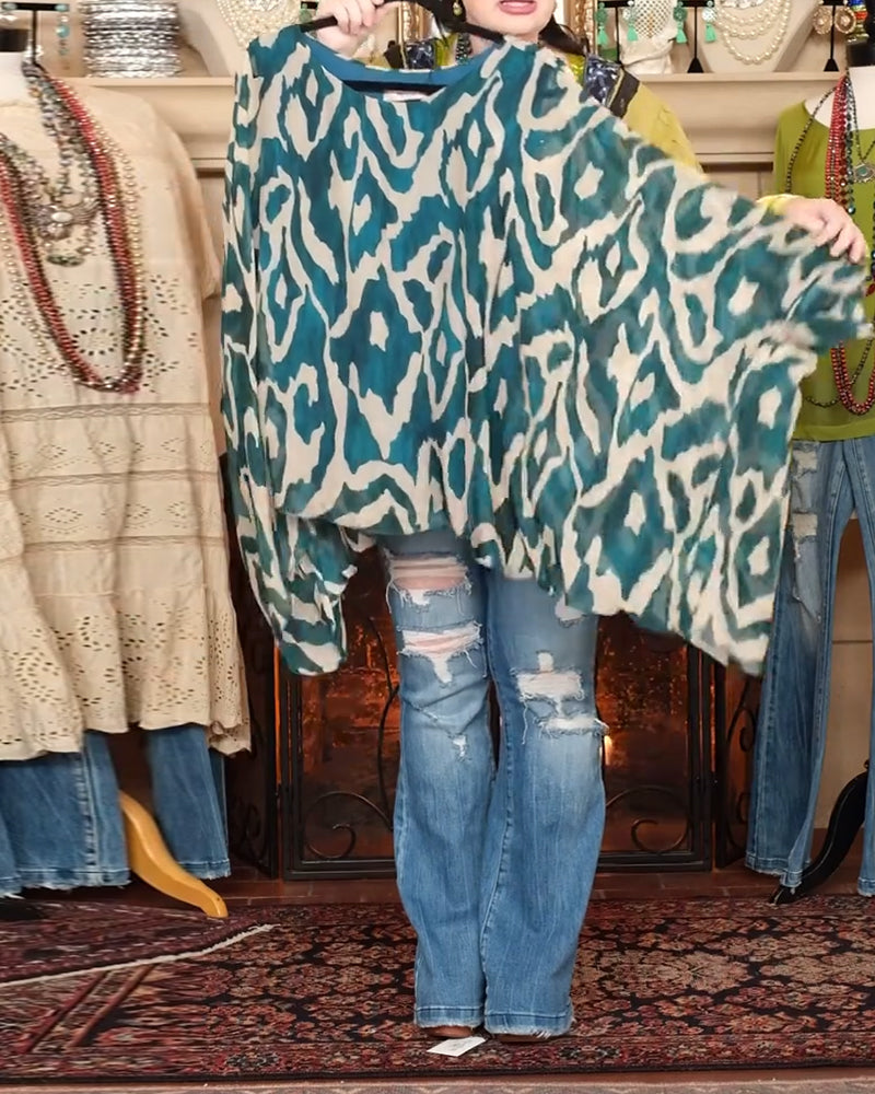 Bluse Flagermusærme Tryk Langærmet