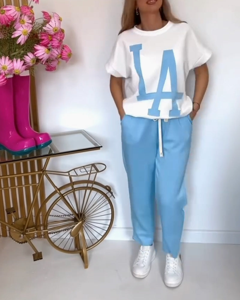 Sæt Casual Letter Print Sports