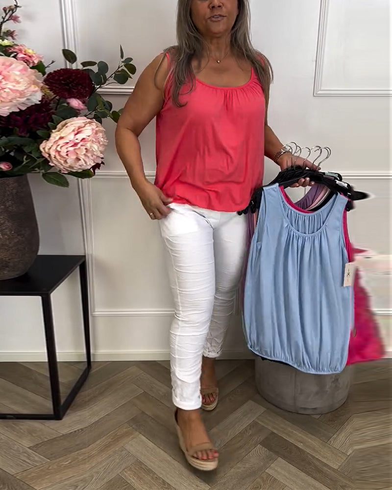 Top Uden Ærmer Ensfarvet Plisseret