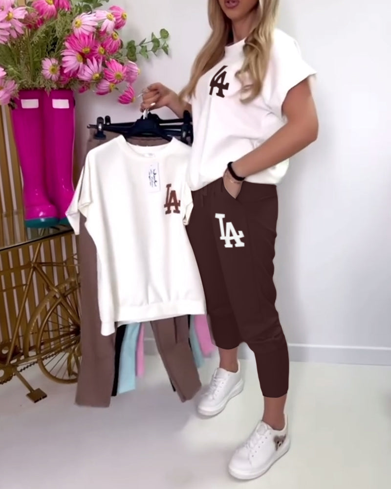 Sæt Sportiv Bogstavtryk Skinny Bukser